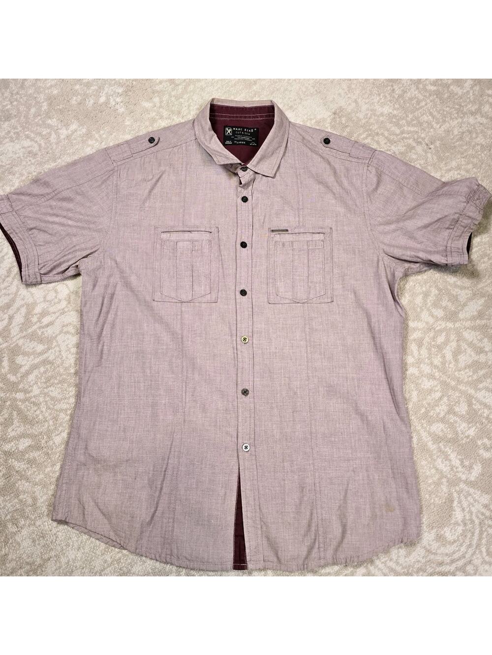 Marc Ecko Cut & Sew Button-Up Casual Shirt Men's Large Heather Maroon Pockets